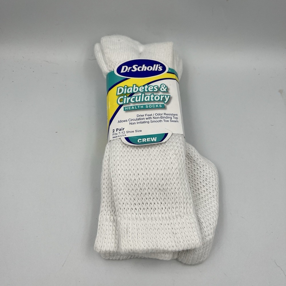 NEW! Dr Scholls Women Diabetes & Circulatory Crew Socks Size 7-12 White 2 Pairs